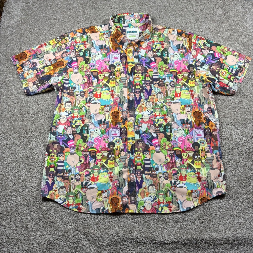 RSVLTS Rick and Morty Interdimensional Kunuflex Button Down Shirt Mens 3XL Multi